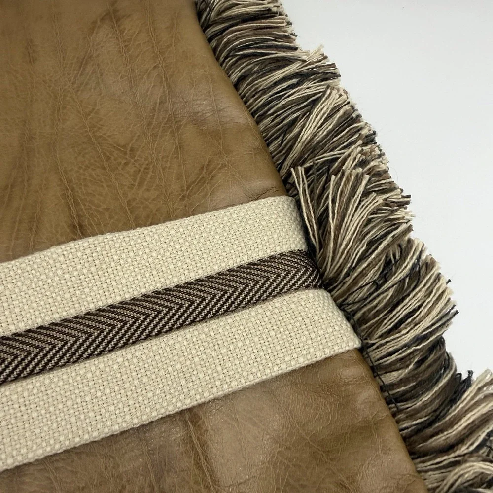 Eastern Accents Aiden Lumbar Pillow Case Brown Faux Leather With Buckle Fringe